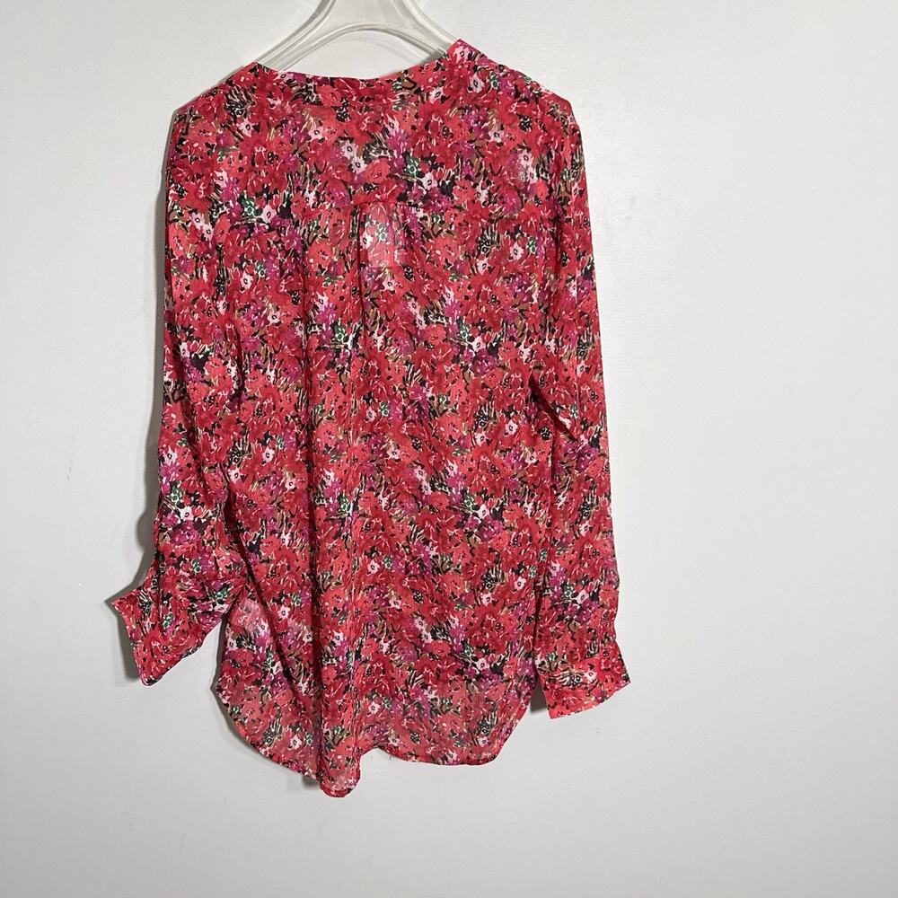 KUT From The Kloth Red Floral Sheer Button Down Blouse M Roll Tab Sleeves NEW - Picture 4 of 5